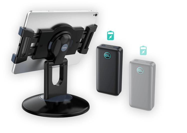 An image of swivel stands and portable chargers An image of swivel stands and portable chargers